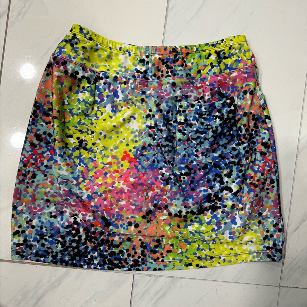 Multicolor pickle ball tennis skirt.